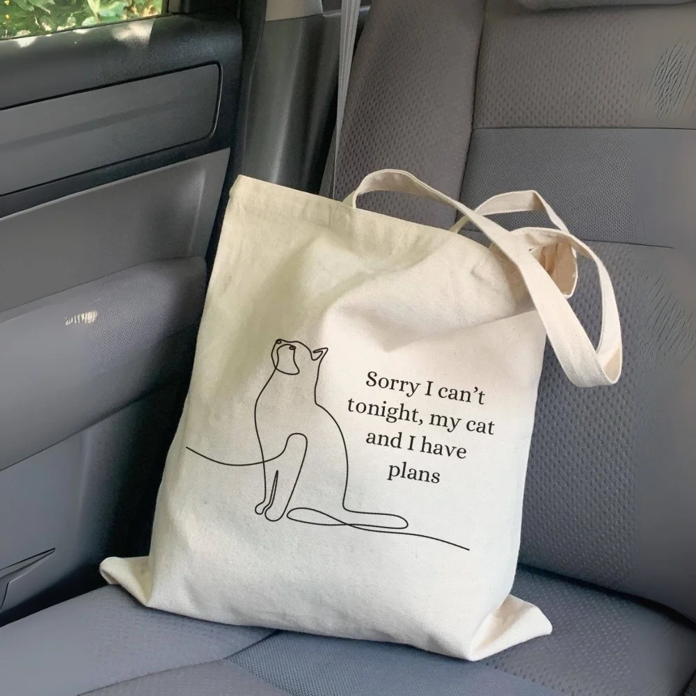 Cat-Themed Tote Bag - Cream